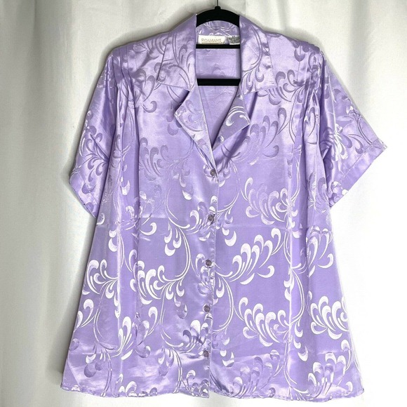 Roaman's Tops - vintage blouse lavender satin button up